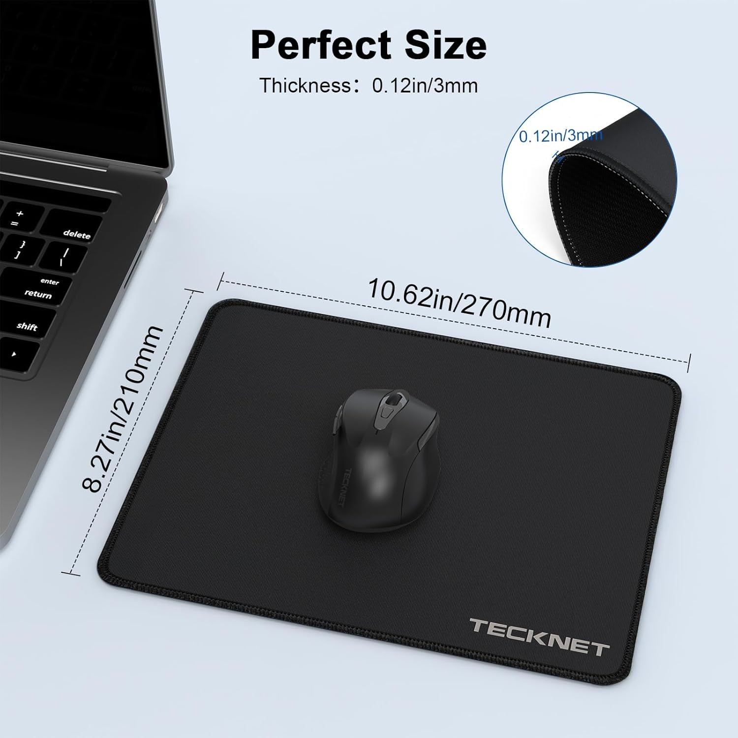 4 Pack Mouse Pad with Durable Anti-Fray Stitching, Small Mousepad | Anti-Slip Rubber Base, Ultra-Smooth Surface, Waterproof Material, Gaming Mouse Mat for Laser and Optical Mice, Black