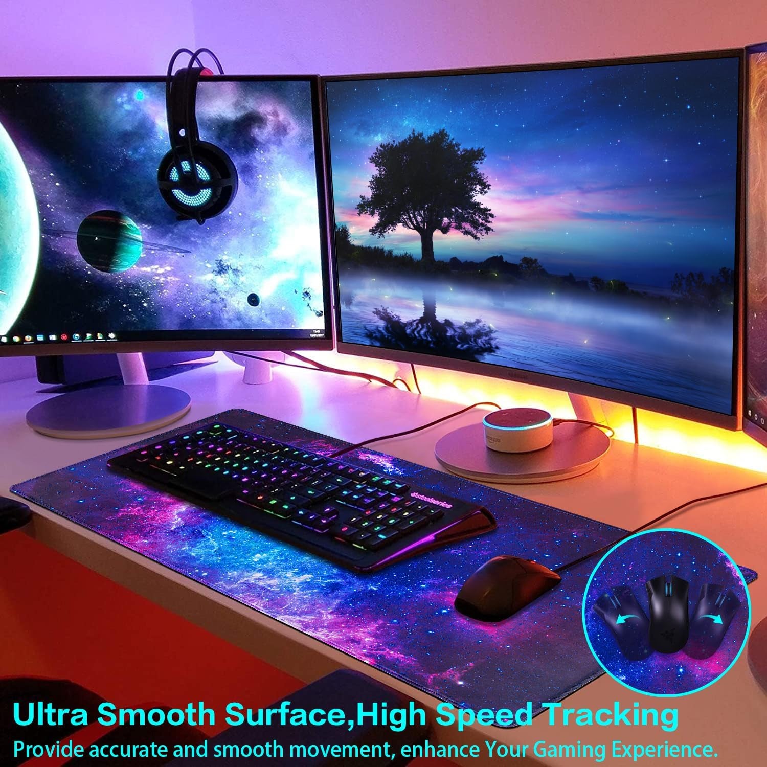Gaming Mouse Pad, 31.5X15.7In Large Mouse Pads for Desk Keyboard Pad | Desk Mat for Keyboard and Mouse Computer Big Full Size Desk Pad with Non-Slip Rubber Base and Stitched Edge for Home Office