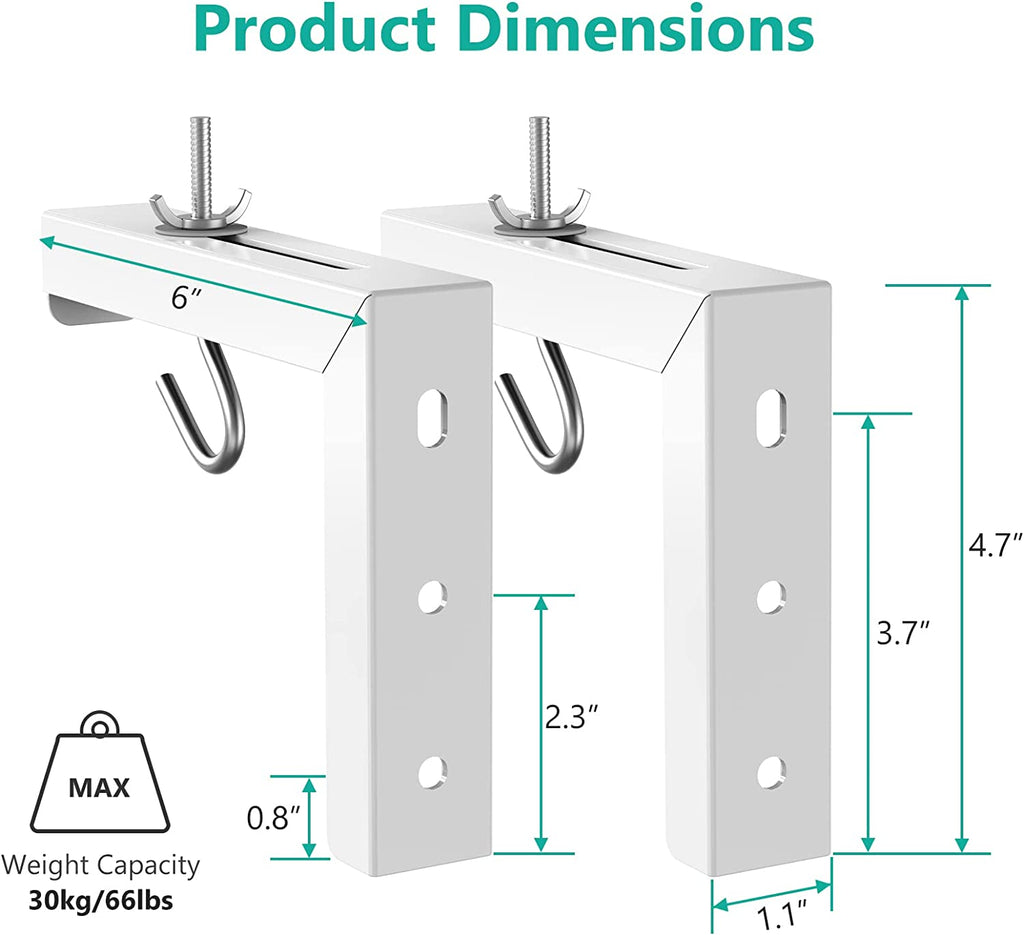 Universal Projector Screen Ceiling Mount, Wall Hanging Mount L-Brackets, 6 Inch Adjustable Extension with Hook Kit, Projector Screen Placement Hold up to 66 Lbs (PSM001-W), White
