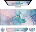 Large Mouse Pad with Wrist Rest, 4-In-1 Wrist Rest for Keyboard and Mouse | Non-Slip Waterproof Desk Mat Set, 35.4"X15.7" Desk Mat+Keyboard Wrist Rest+Mouse Wrist Support+Cup Coaster for Home Office