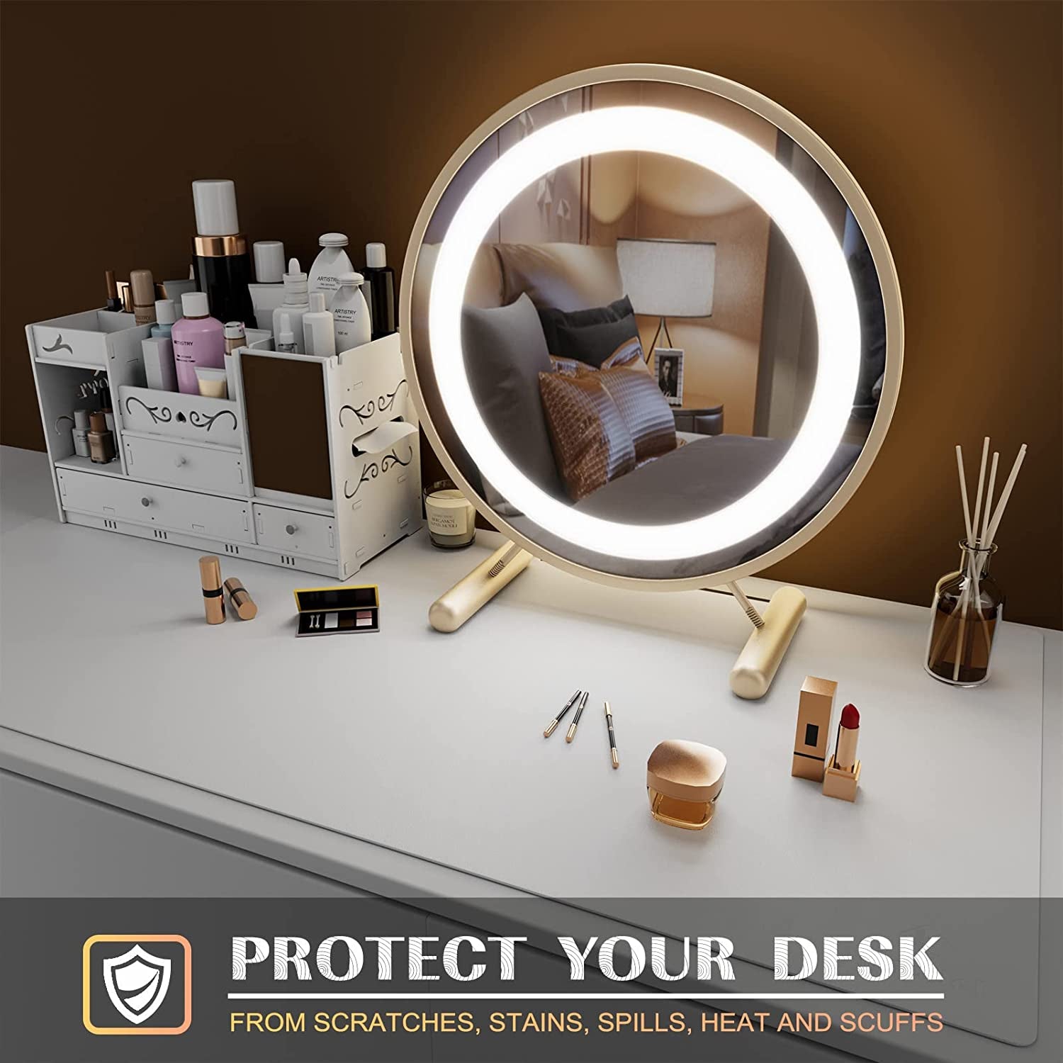 Large Office Desk Mat, Leather Mouse Pad (31.5"X15.7", White) | Desk Pad, Keyboard Pad, Computer and Laptop Mat, Desktop Protector and Cover, Writing Pad and Blotter for Home Office