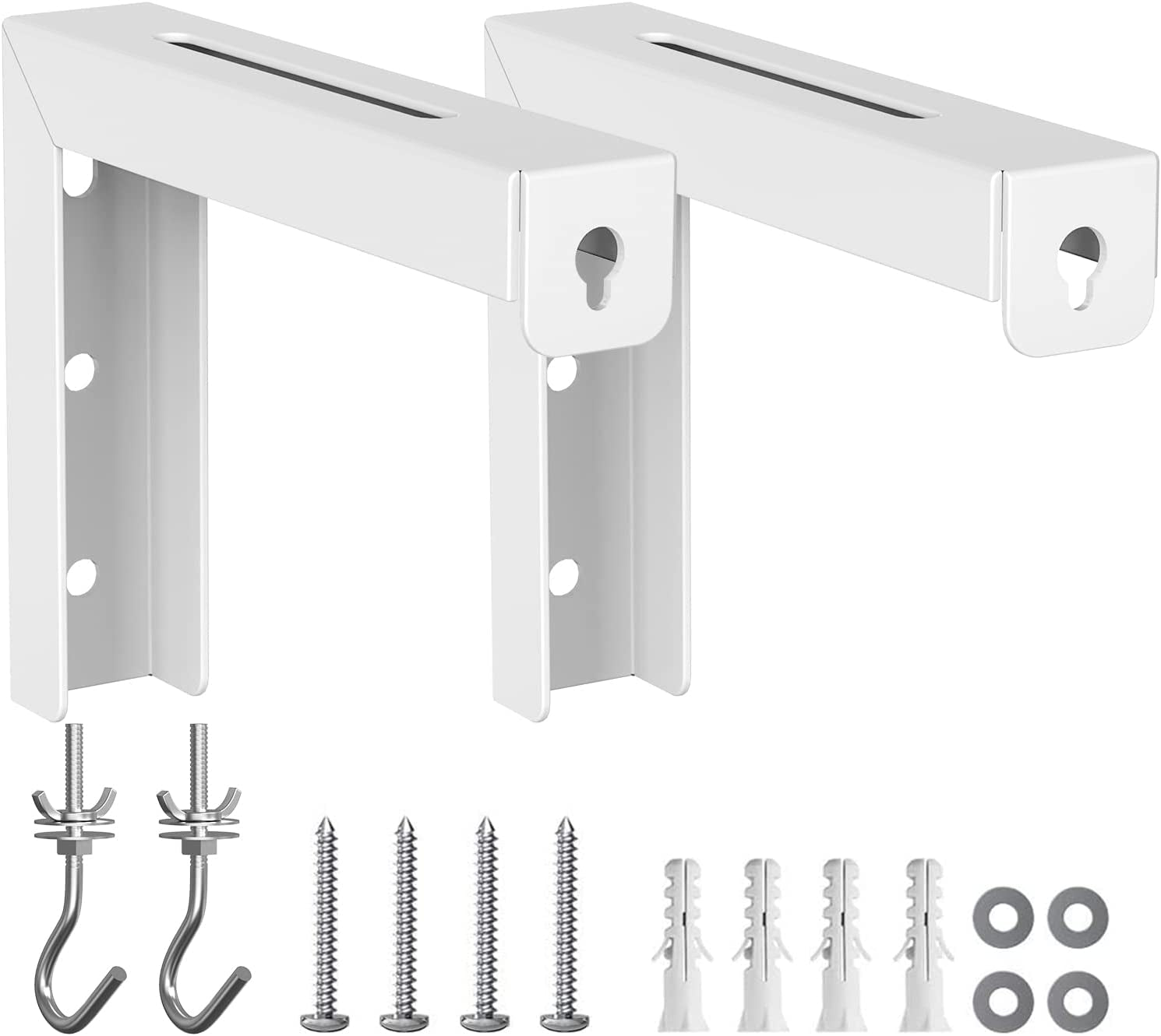 Universal Projector Screen Ceiling Mount, Wall Hanging Mount L-Brackets, 6 Inch Adjustable Extension with Hook Kit, Projector Screen Placement Hold up to 66 Lbs (PSM001-W), White
