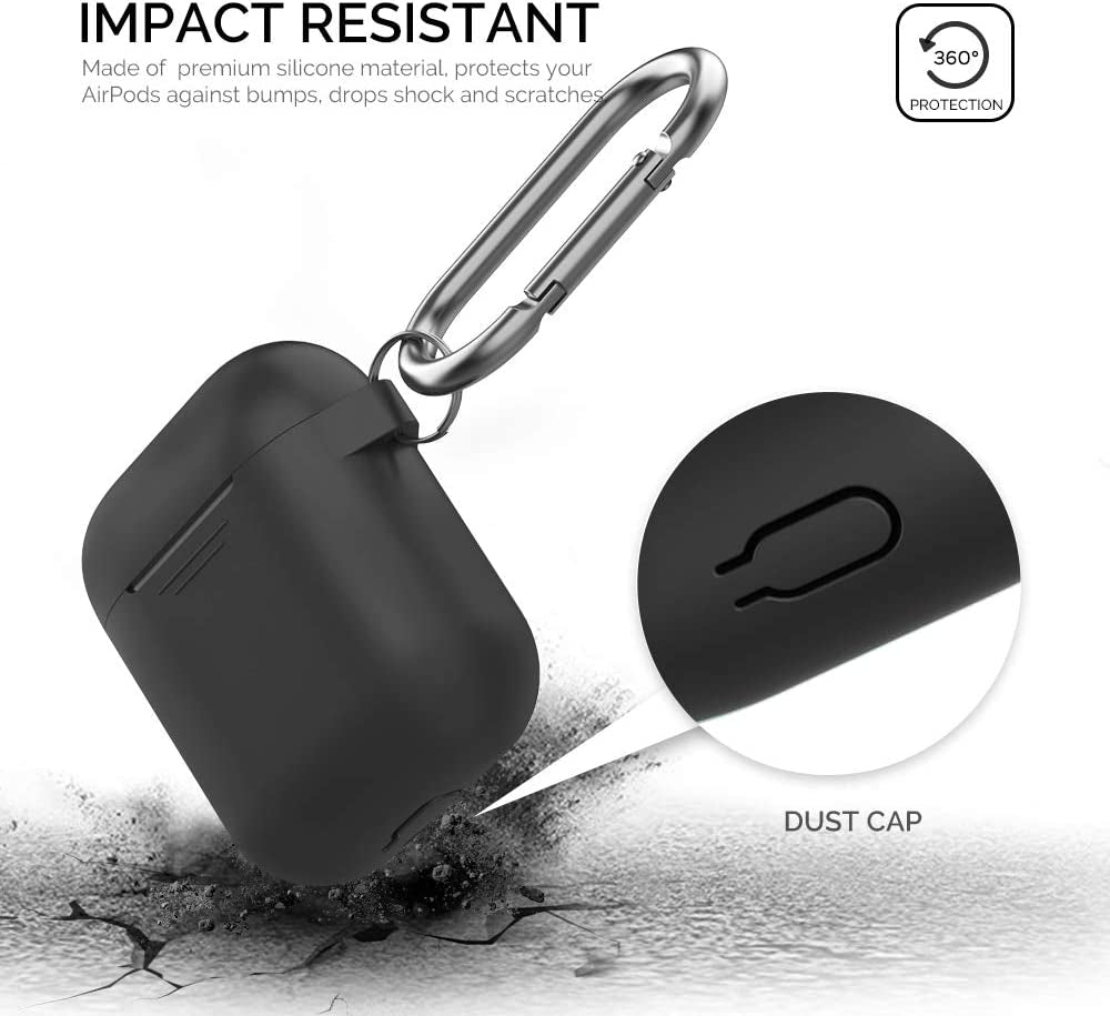 Upgrade Silicone Case Protective Cover for Apple Airpods 2 & 1 | Front LED Visible, Carabiner Included, Supports Wireless Charging, Shock Resistant, Full Protection