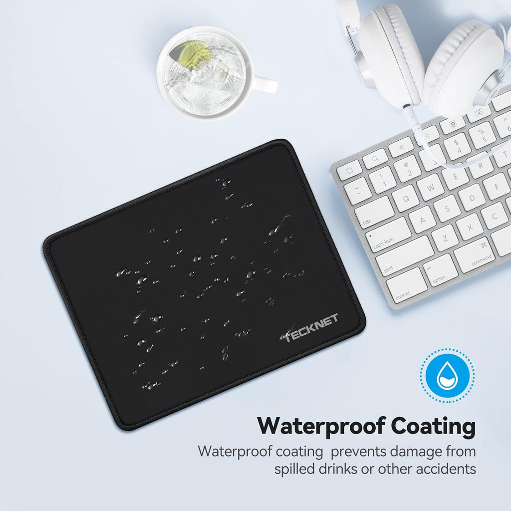 4 Pack Mouse Pad with Durable Anti-Fray Stitching, Small Mousepad | Anti-Slip Rubber Base, Ultra-Smooth Surface, Waterproof Material, Gaming Mouse Mat for Laser and Optical Mice, Black