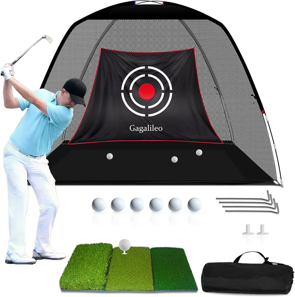 Golf Hitting Net for Backyard Driving 12X7Ft with Quiet Target | Portable Velvet Impact Equipment Broad Catching Area Suited to Chipping and Garage Swing Sessions Black