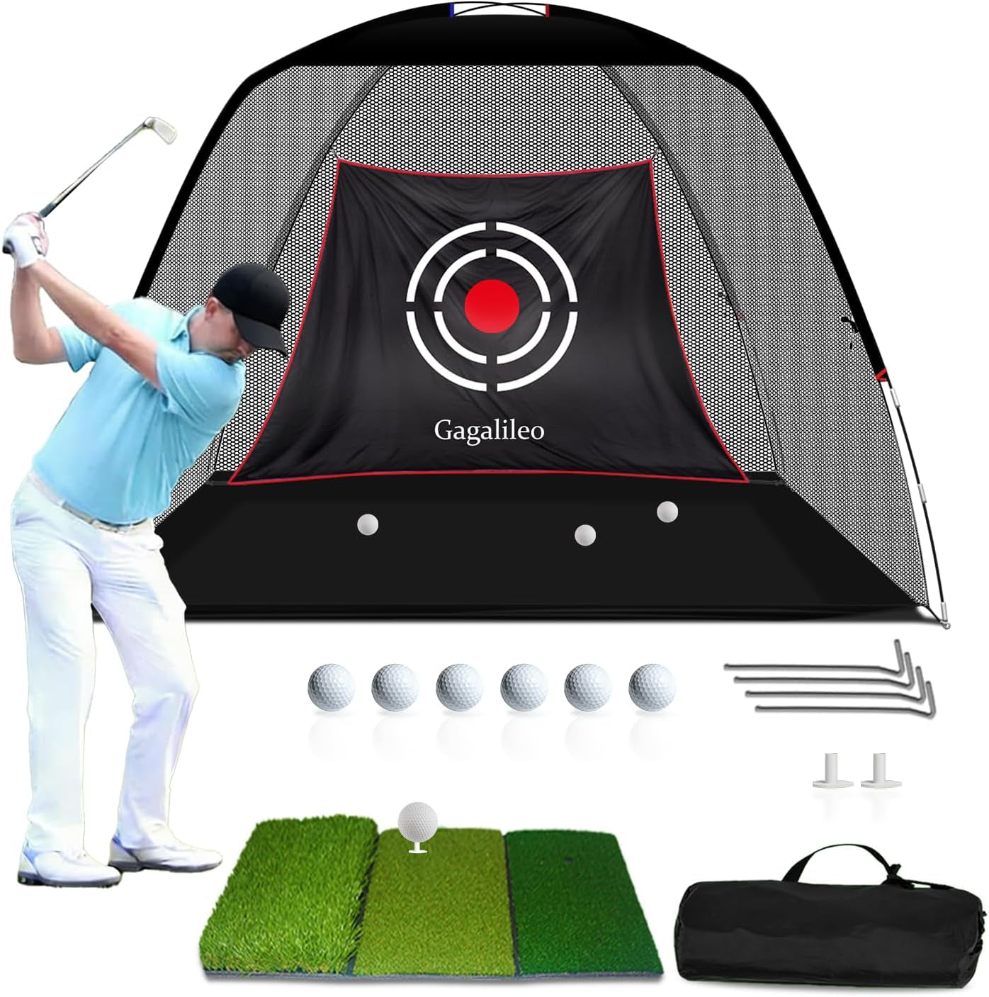 Golf Hitting Net for Backyard Driving 12X7Ft with Quiet Target | Portable Velvet Impact Equipment Broad Catching Area Suited to Chipping and Garage Swing Sessions Black