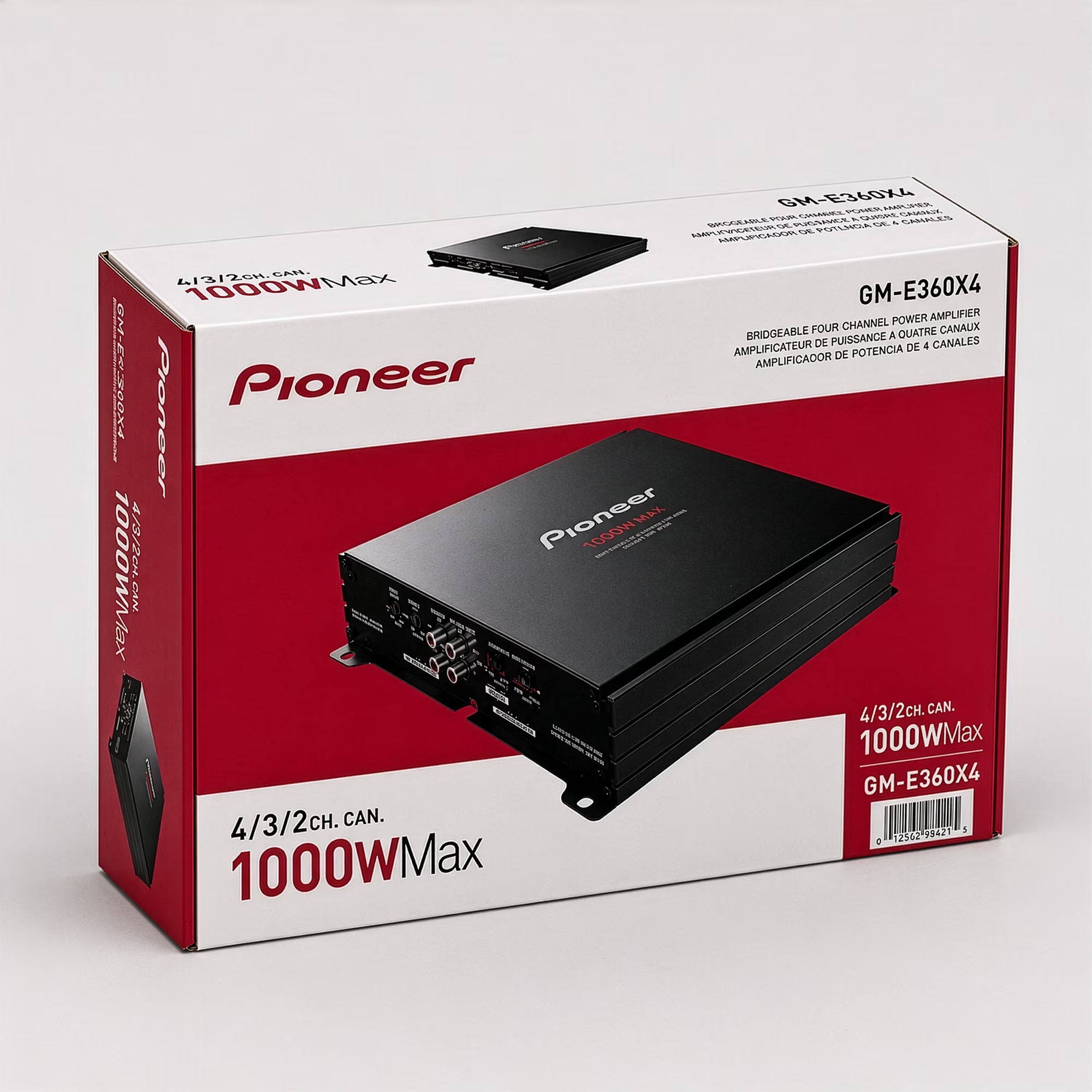 GM-E360X4 4-Channel Bridgeable Car Amplifier, 1000W Max Power, HPF/LPF & Bass Boost