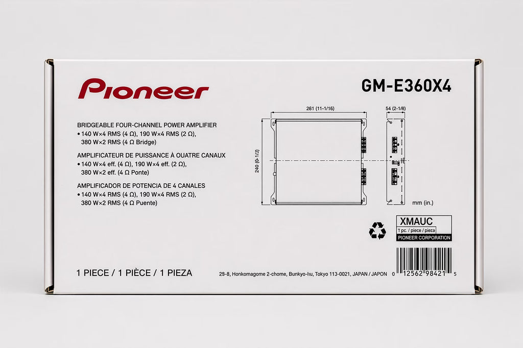 GM-E360X4 4-Channel Bridgeable Car Amplifier, 1000W Max Power, HPF/LPF & Bass Boost