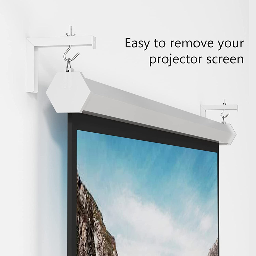 Universal Projector Screen Ceiling Mount, Wall Hanging Mount L-Brackets, 6 Inch Adjustable Extension with Hook Kit, Projector Screen Placement Hold up to 66 Lbs (PSM001-W), White