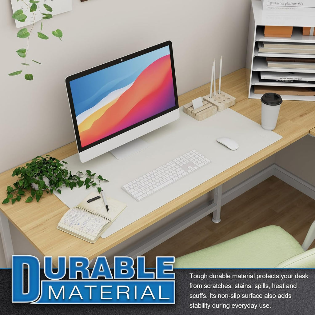 Large Office Desk Mat, Leather Mouse Pad (31.5"X15.7", White) | Desk Pad, Keyboard Pad, Computer and Laptop Mat, Desktop Protector and Cover, Writing Pad and Blotter for Home Office