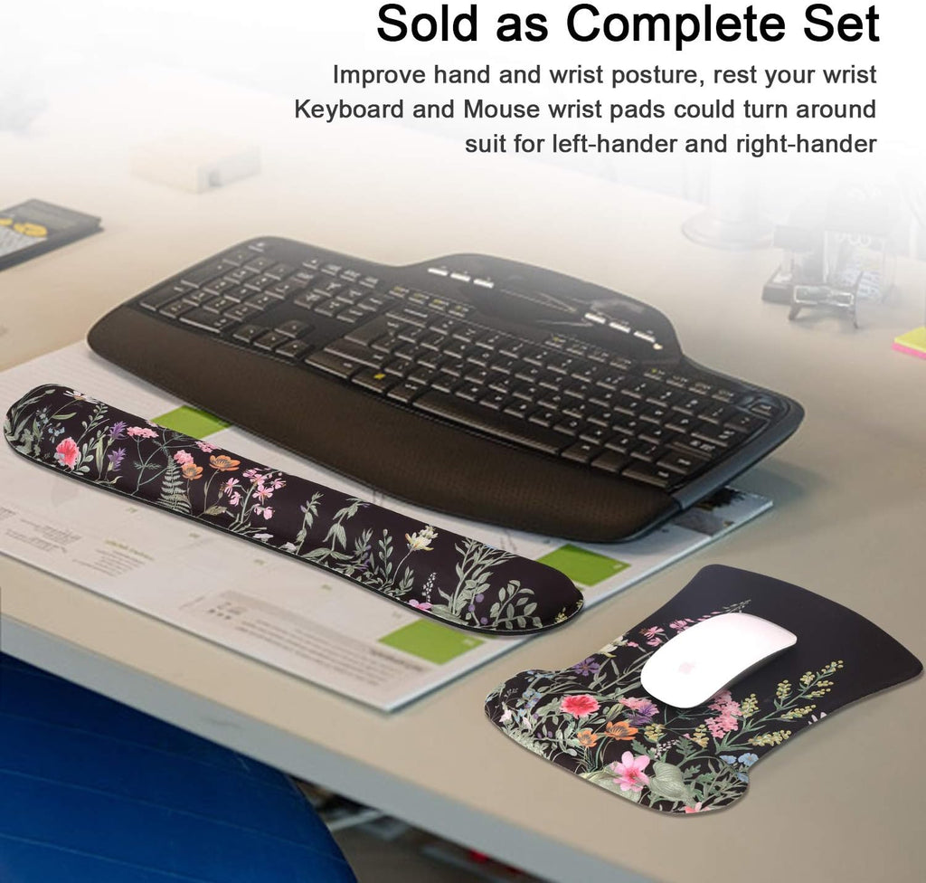 Floral Ergonomic Mouse Pad, Memory Foam Desk Mat for Office Home | Aesthetic Desk Pad with Stitched Edges, Mousepad for Dorm Office Cubicle Workspace Study Area Computer Setup Travel Bag