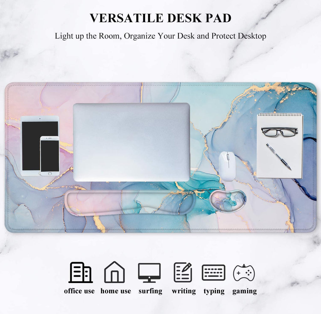 Large Mouse Pad with Wrist Rest, 4-In-1 Wrist Rest for Keyboard and Mouse | Non-Slip Waterproof Desk Mat Set, 35.4"X15.7" Desk Mat+Keyboard Wrist Rest+Mouse Wrist Support+Cup Coaster for Home Office