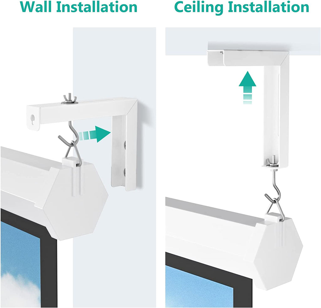 Universal Projector Screen Ceiling Mount, Wall Hanging Mount L-Brackets, 6 Inch Adjustable Extension with Hook Kit, Projector Screen Placement Hold up to 66 Lbs (PSM001-W), White
