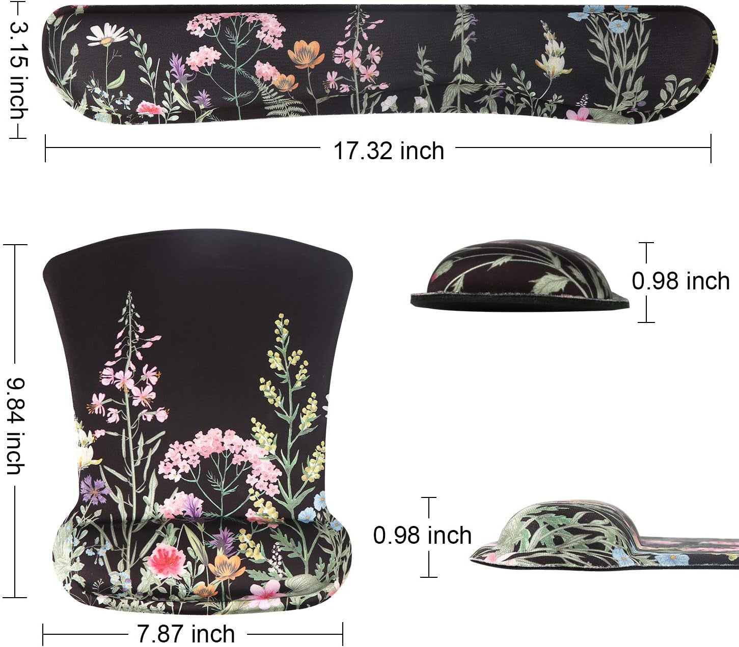 Floral Ergonomic Mouse Pad, Memory Foam Desk Mat for Office Home | Aesthetic Desk Pad with Stitched Edges, Mousepad for Dorm Office Cubicle Workspace Study Area Computer Setup Travel Bag