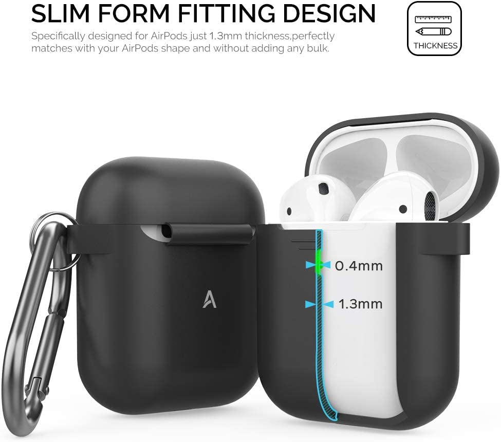 Upgrade Silicone Case Protective Cover for Apple Airpods 2 & 1 | Front LED Visible, Carabiner Included, Supports Wireless Charging, Shock Resistant, Full Protection
