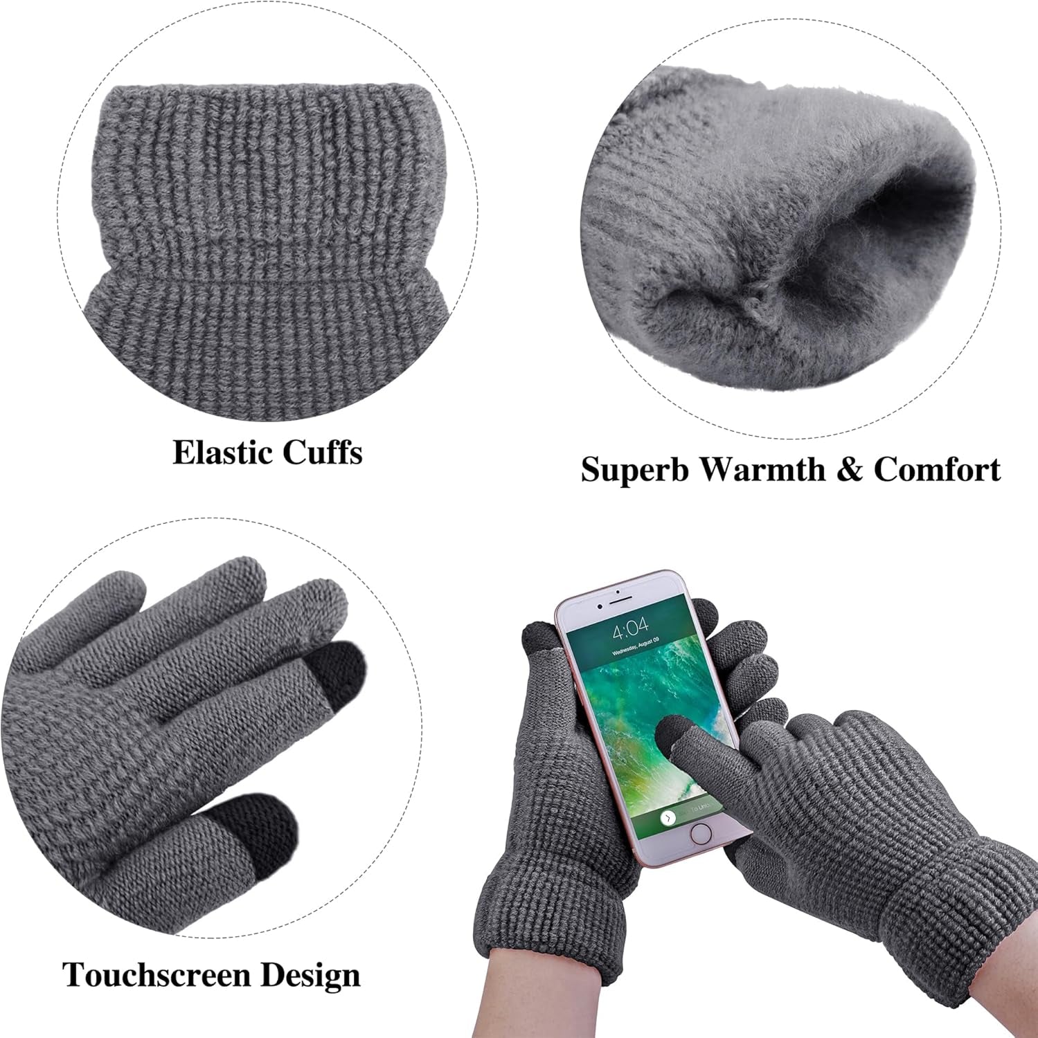 Womens Winter Warm Sets Knitted Fur Pompoms Beanie Hat Circle Loop Scarf Touch Screen Gloves Winter Favor Accessories