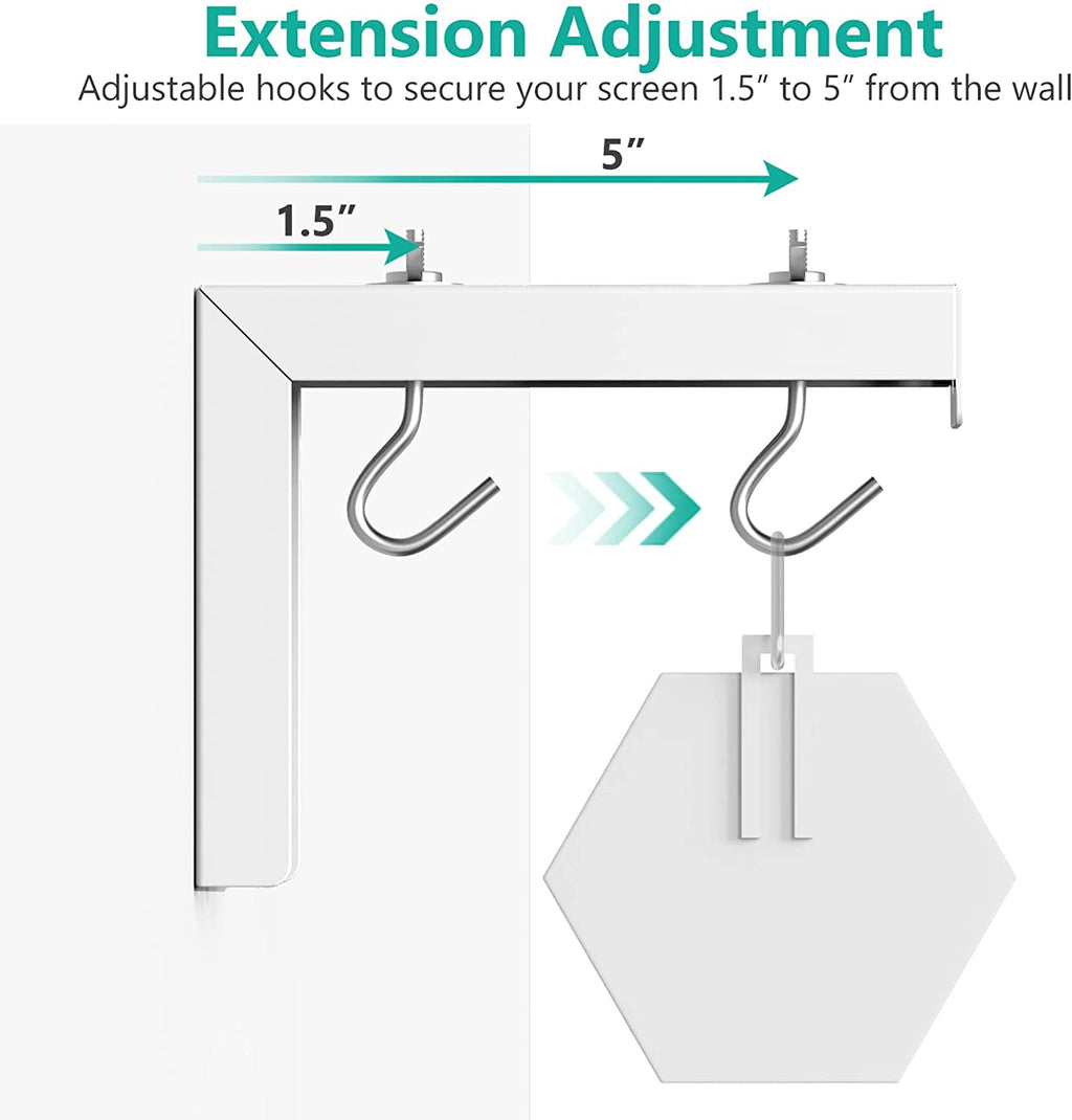 Universal Projector Screen Ceiling Mount, Wall Hanging Mount L-Brackets, 6 Inch Adjustable Extension with Hook Kit, Projector Screen Placement Hold up to 66 Lbs (PSM001-W), White