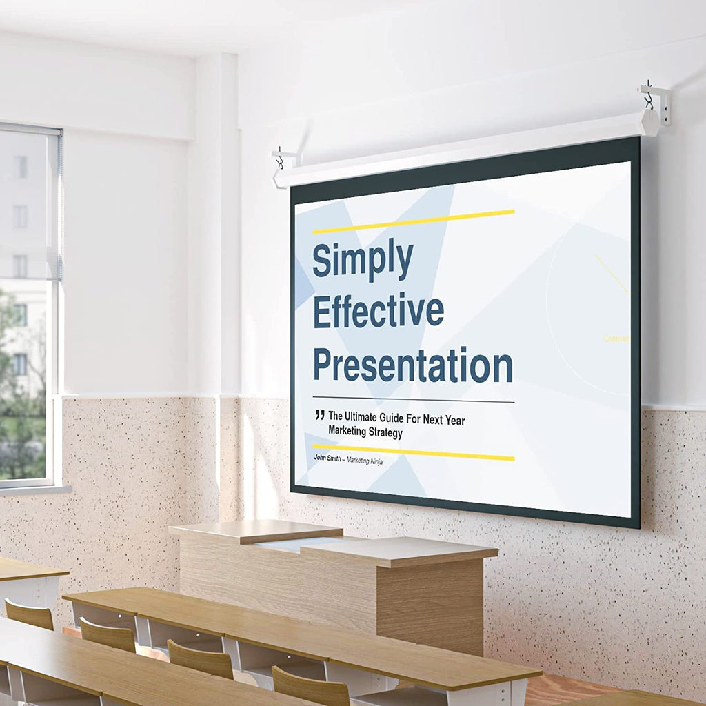 Universal Projector Screen Ceiling Mount, Wall Hanging Mount L-Brackets, 6 Inch Adjustable Extension with Hook Kit, Projector Screen Placement Hold up to 66 Lbs (PSM001-W), White