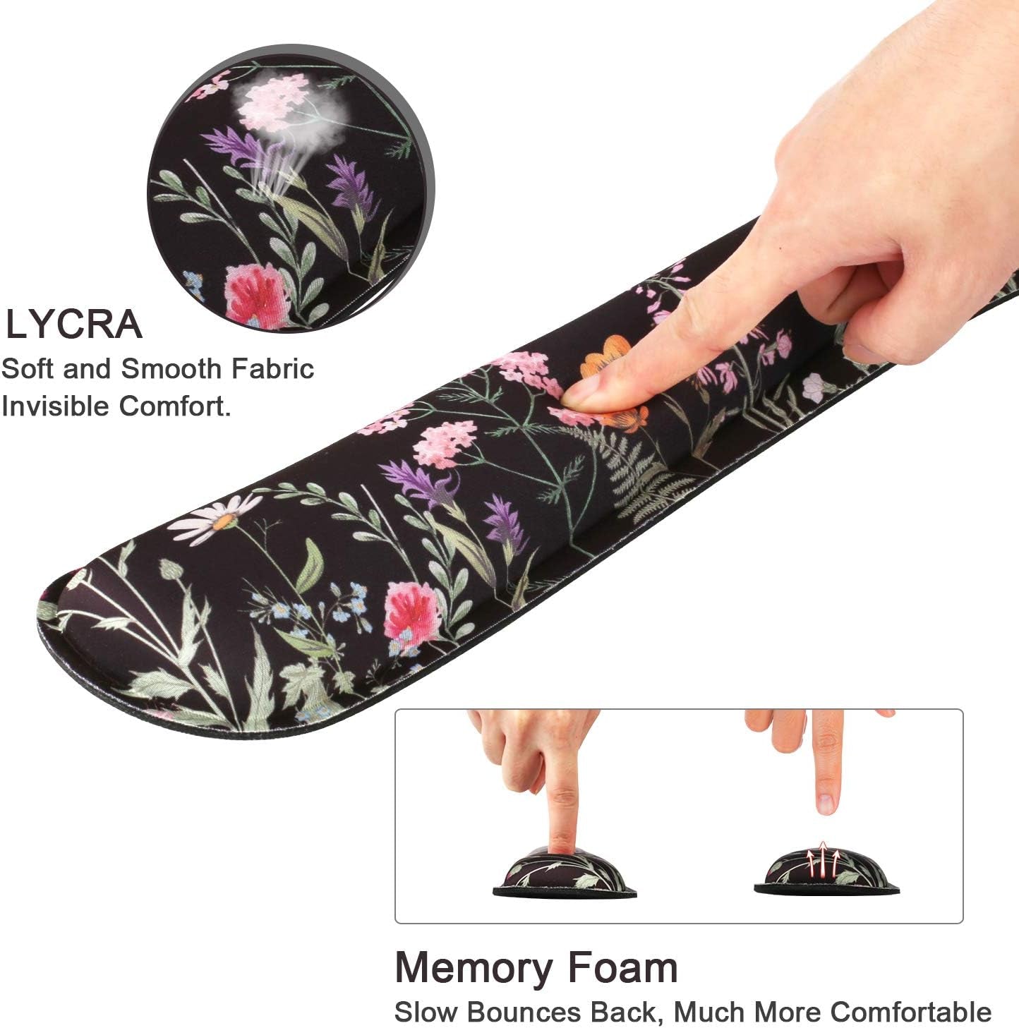 Floral Ergonomic Mouse Pad, Memory Foam Desk Mat for Office Home | Aesthetic Desk Pad with Stitched Edges, Mousepad for Dorm Office Cubicle Workspace Study Area Computer Setup Travel Bag