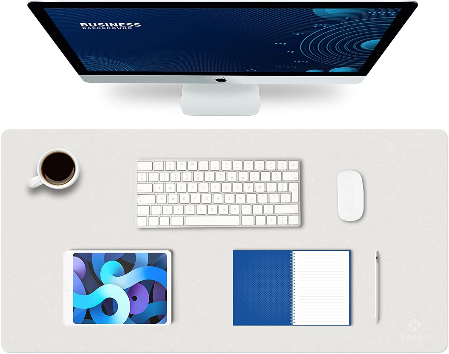Large Office Desk Mat, Leather Mouse Pad (31.5"X15.7", White) | Desk Pad, Keyboard Pad, Computer and Laptop Mat, Desktop Protector and Cover, Writing Pad and Blotter for Home Office