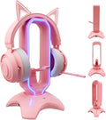 Cute Headphone Stand Pink | Headset Stand with RGB, Mouse Bungee Holder, and 2 Port USB Hub Charger - Desk Gaming Accessories
