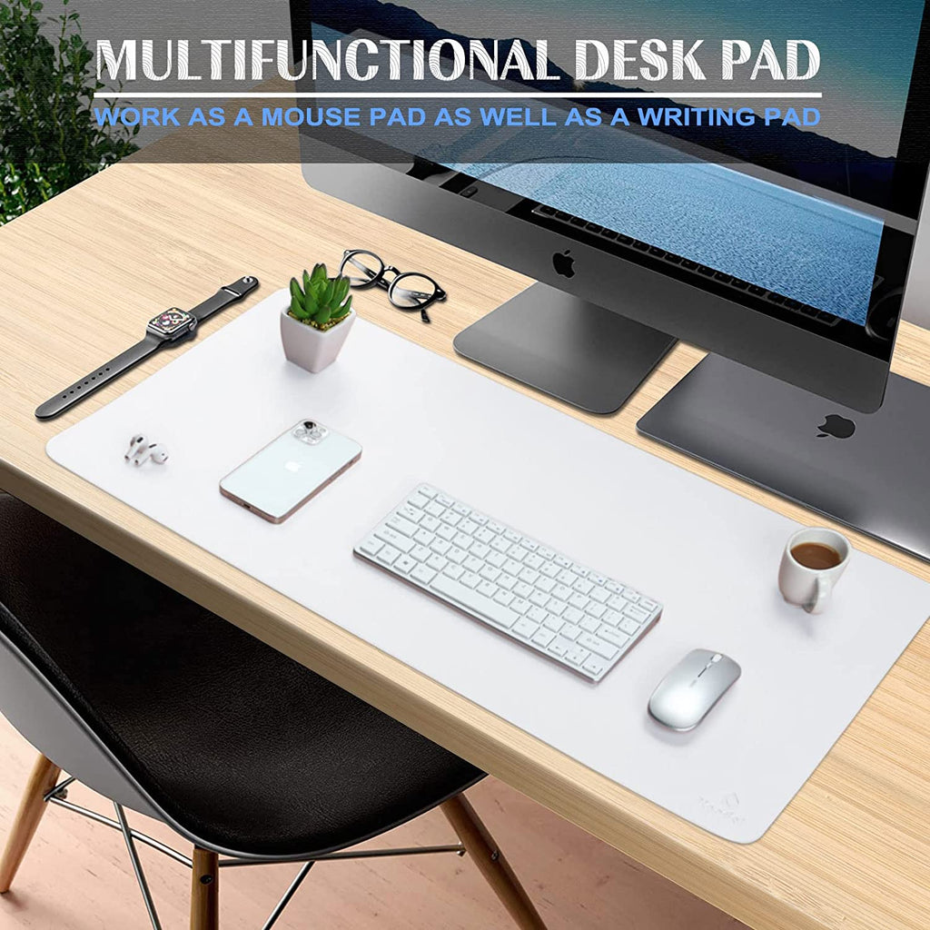 Large Office Desk Mat, Leather Mouse Pad (31.5"X15.7", White) | Desk Pad, Keyboard Pad, Computer and Laptop Mat, Desktop Protector and Cover, Writing Pad and Blotter for Home Office
