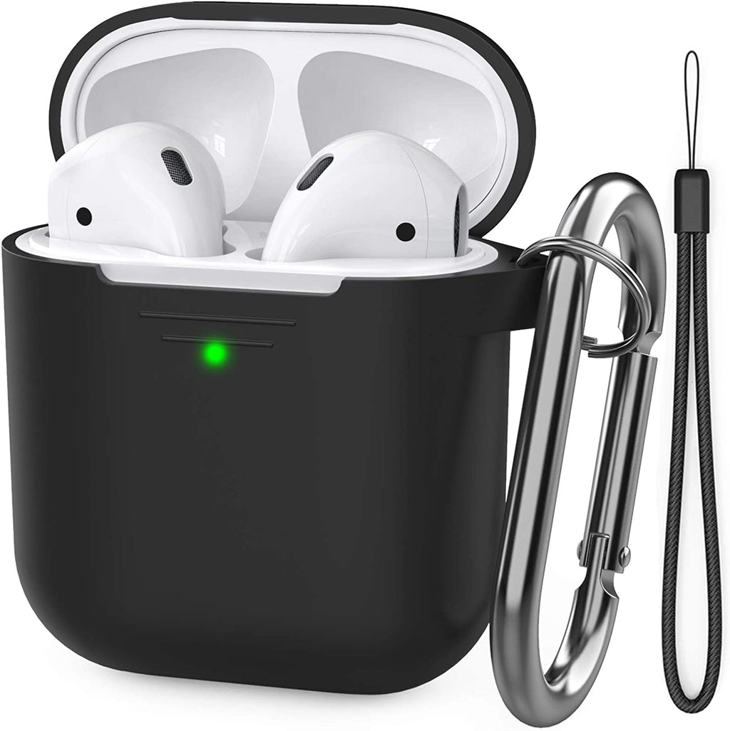 Upgrade Silicone Case Protective Cover for Apple Airpods 2 & 1 | Front LED Visible, Carabiner Included, Supports Wireless Charging, Shock Resistant, Full Protection