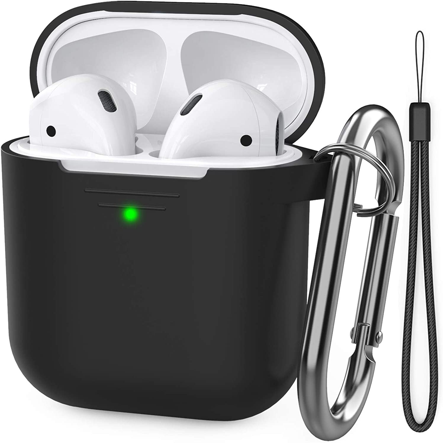 Upgrade Silicone Case Protective Cover for Apple Airpods 2 & 1 | Front LED Visible, Carabiner Included, Supports Wireless Charging, Shock Resistant, Full Protection