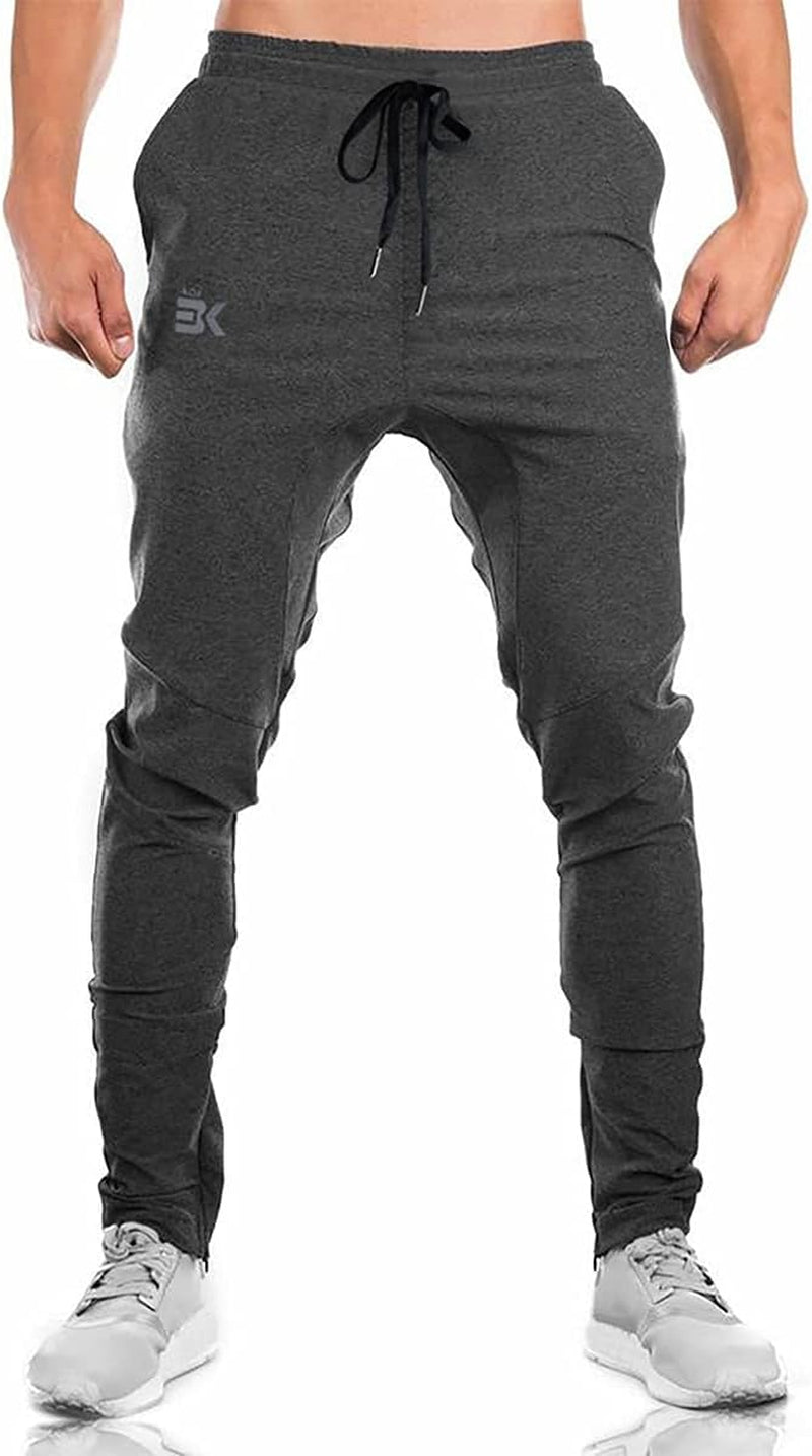 Mens Gym Workout Sweatpant Pocket Sport Jogger Pants | Hidden Ankle Zip,Inner Pocket,Comfortable,Cotton Blend,Athletic Sweat Pants,Running Trouser,Tapered Leg,Slim Fit,Durable