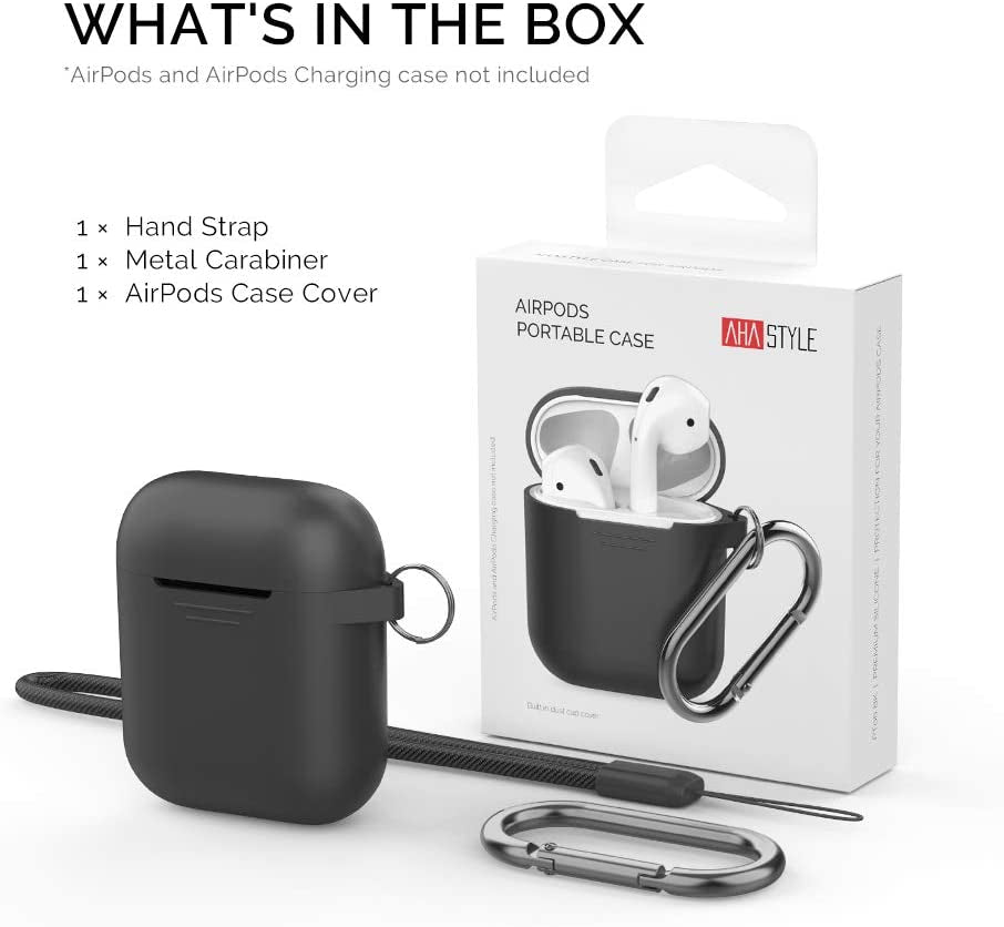 Upgrade Silicone Case Protective Cover for Apple Airpods 2 & 1 | Front LED Visible, Carabiner Included, Supports Wireless Charging, Shock Resistant, Full Protection