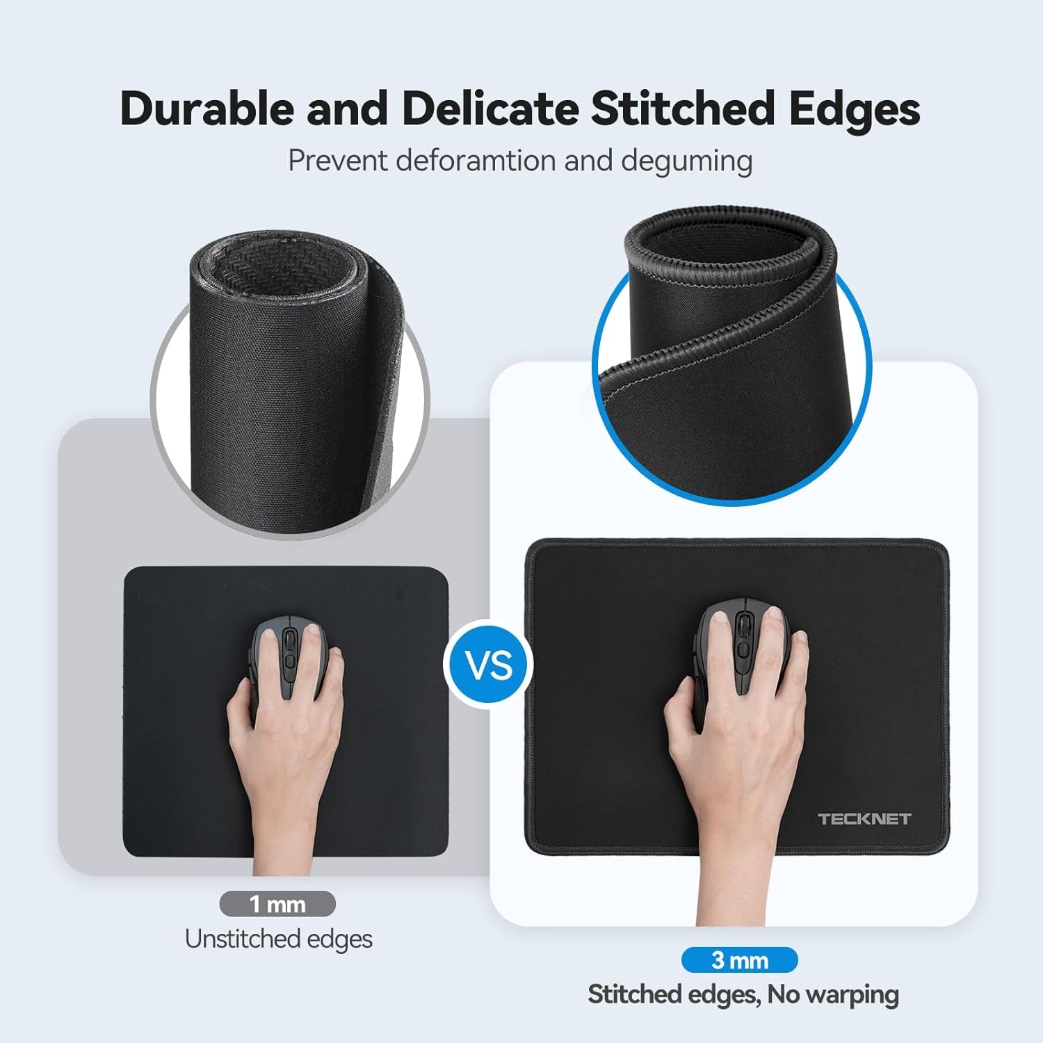 4 Pack Mouse Pad with Durable Anti-Fray Stitching, Small Mousepad | Anti-Slip Rubber Base, Ultra-Smooth Surface, Waterproof Material, Gaming Mouse Mat for Laser and Optical Mice, Black
