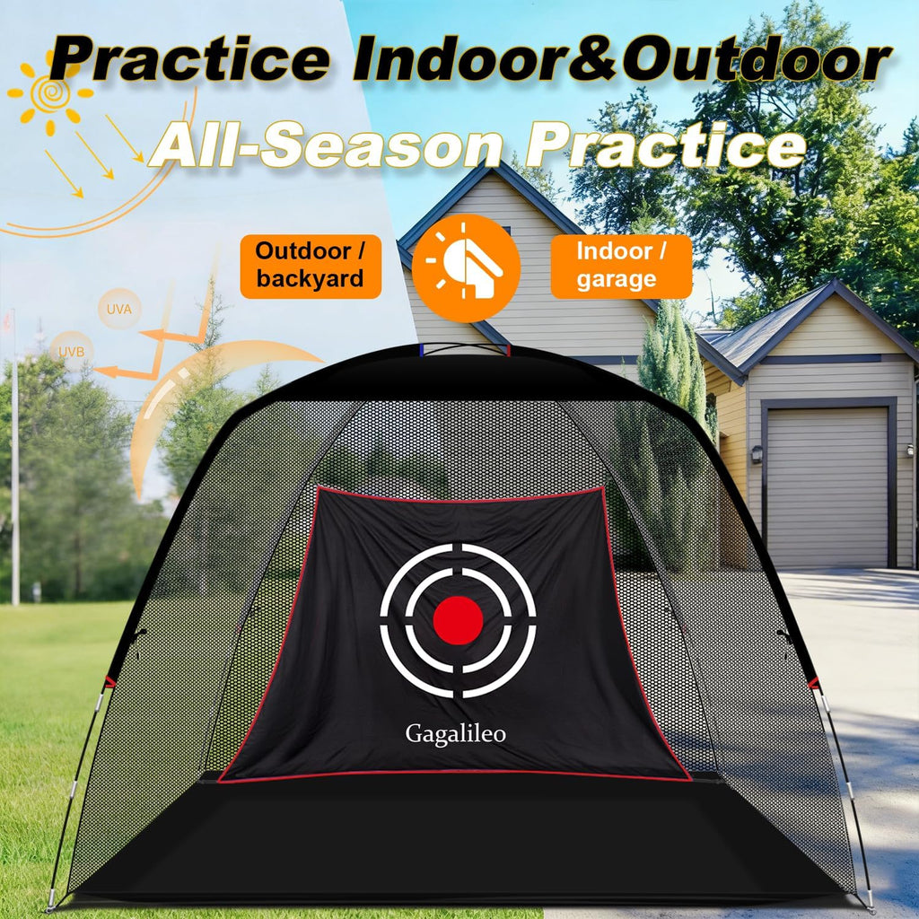 Golf Hitting Net for Backyard Driving 12X7Ft with Quiet Target | Portable Velvet Impact Equipment Broad Catching Area Suited to Chipping and Garage Swing Sessions Black