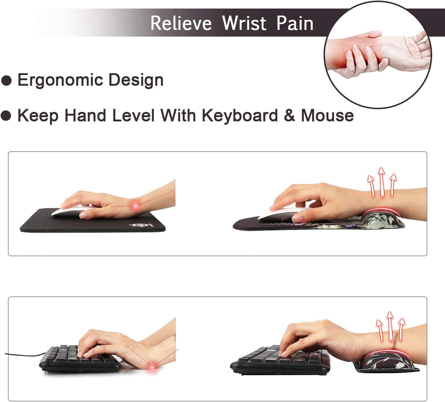 Floral Ergonomic Mouse Pad, Memory Foam Desk Mat for Office Home | Aesthetic Desk Pad with Stitched Edges, Mousepad for Dorm Office Cubicle Workspace Study Area Computer Setup Travel Bag