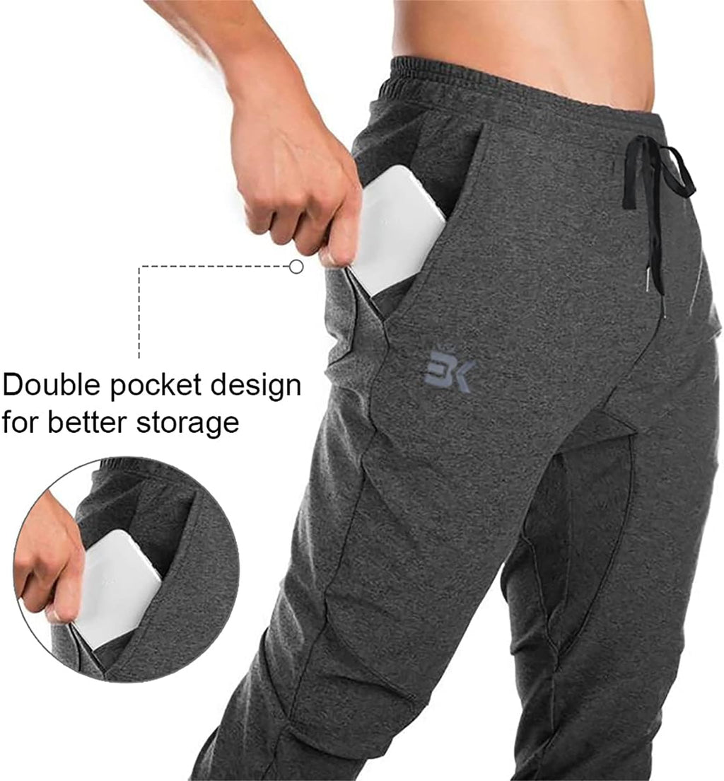 Mens Gym Workout Sweatpant Pocket Sport Jogger Pants | Hidden Ankle Zip,Inner Pocket,Comfortable,Cotton Blend,Athletic Sweat Pants,Running Trouser,Tapered Leg,Slim Fit,Durable