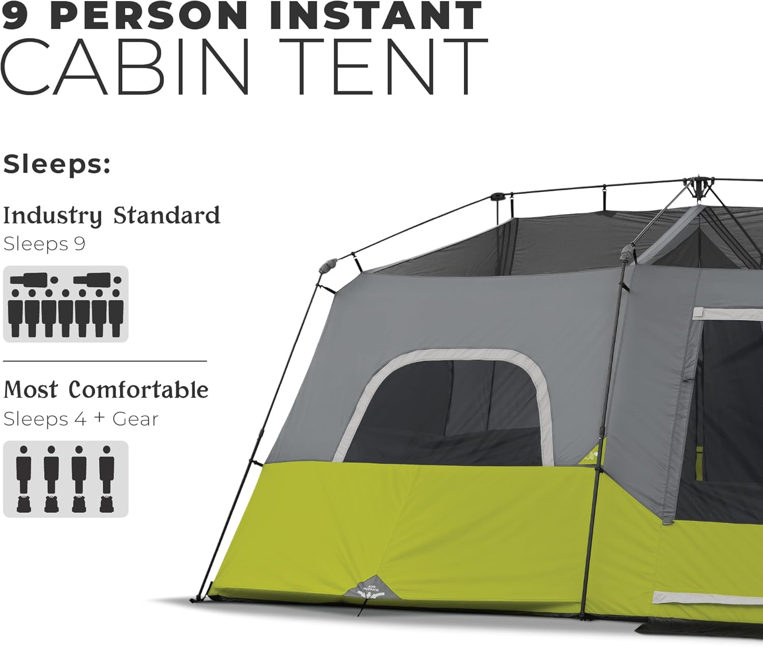 Core 9 Person Instant Cabin Tent - 14' X 9', Green (40008)