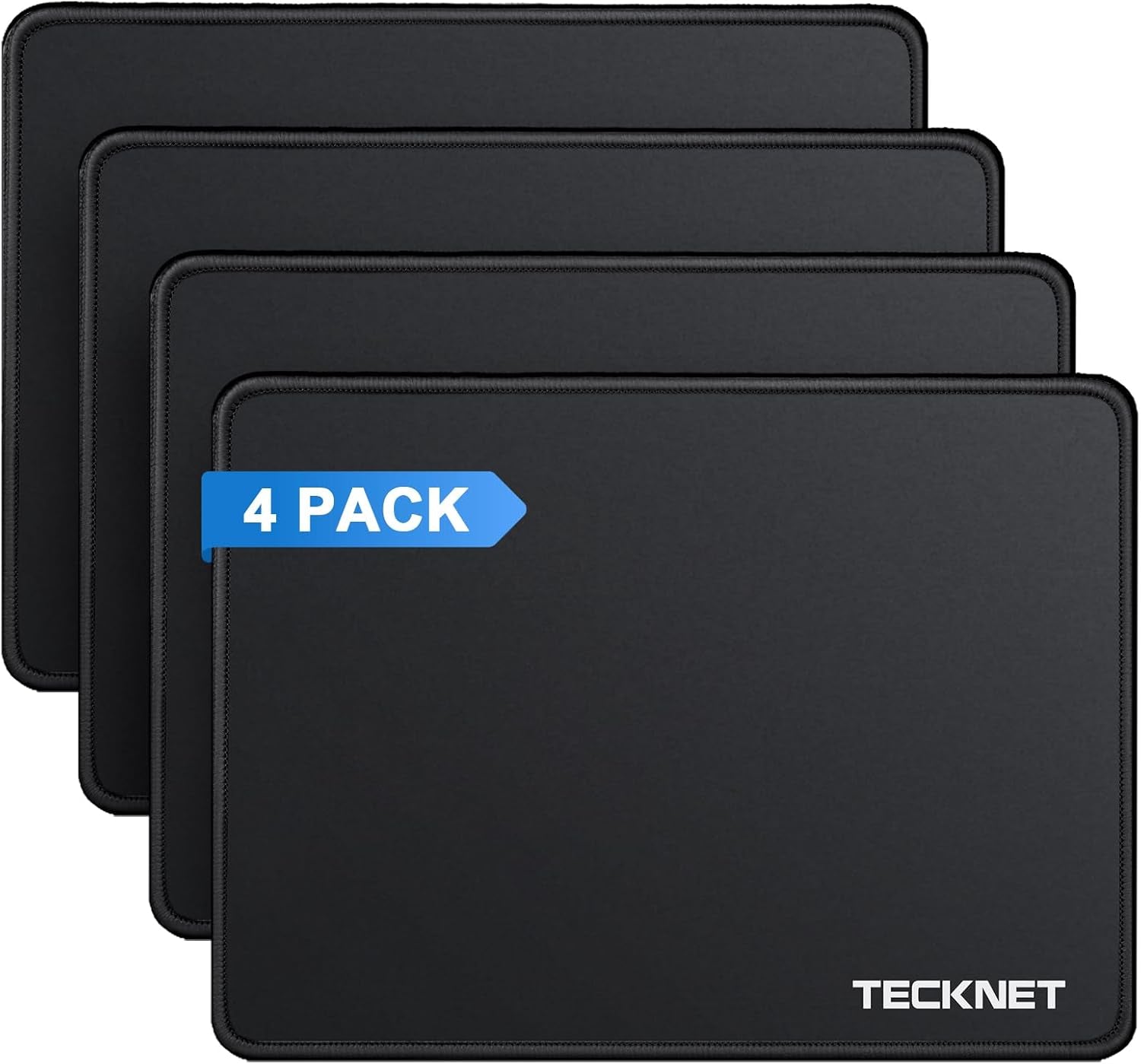 4 Pack Mouse Pad with Durable Anti-Fray Stitching, Small Mousepad | Anti-Slip Rubber Base, Ultra-Smooth Surface, Waterproof Material, Gaming Mouse Mat for Laser and Optical Mice, Black